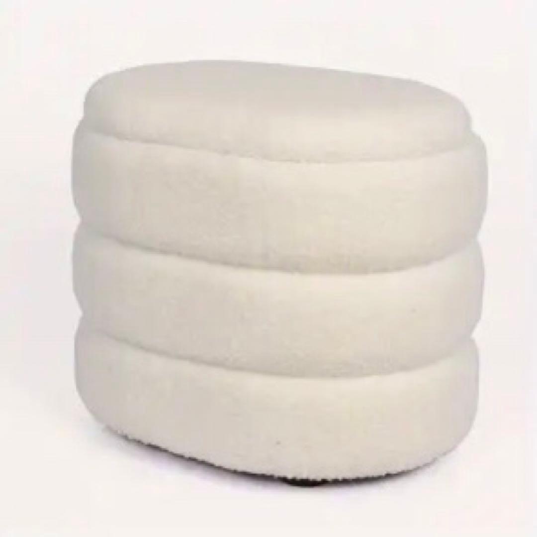 未使用に近い 収納スツール ストレージチェア オットマン ホワイト もこもこ