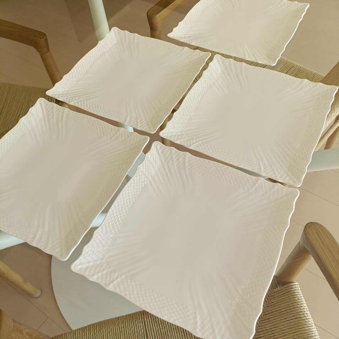 ジノリ ベッキオホワイト22cm スクエア型皿 4枚＋難あり1枚セット