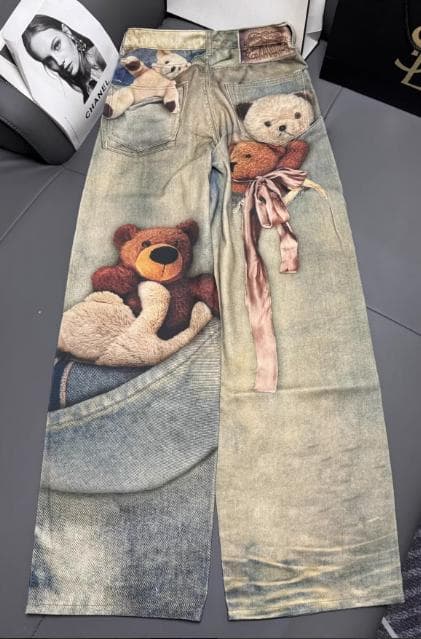 ✨ Acne Studios くま柄デザイン デニムデザインパンツ／ S