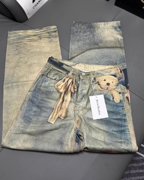 ✨ Acne Studios くま柄デザイン デニムデザインパンツ／ S