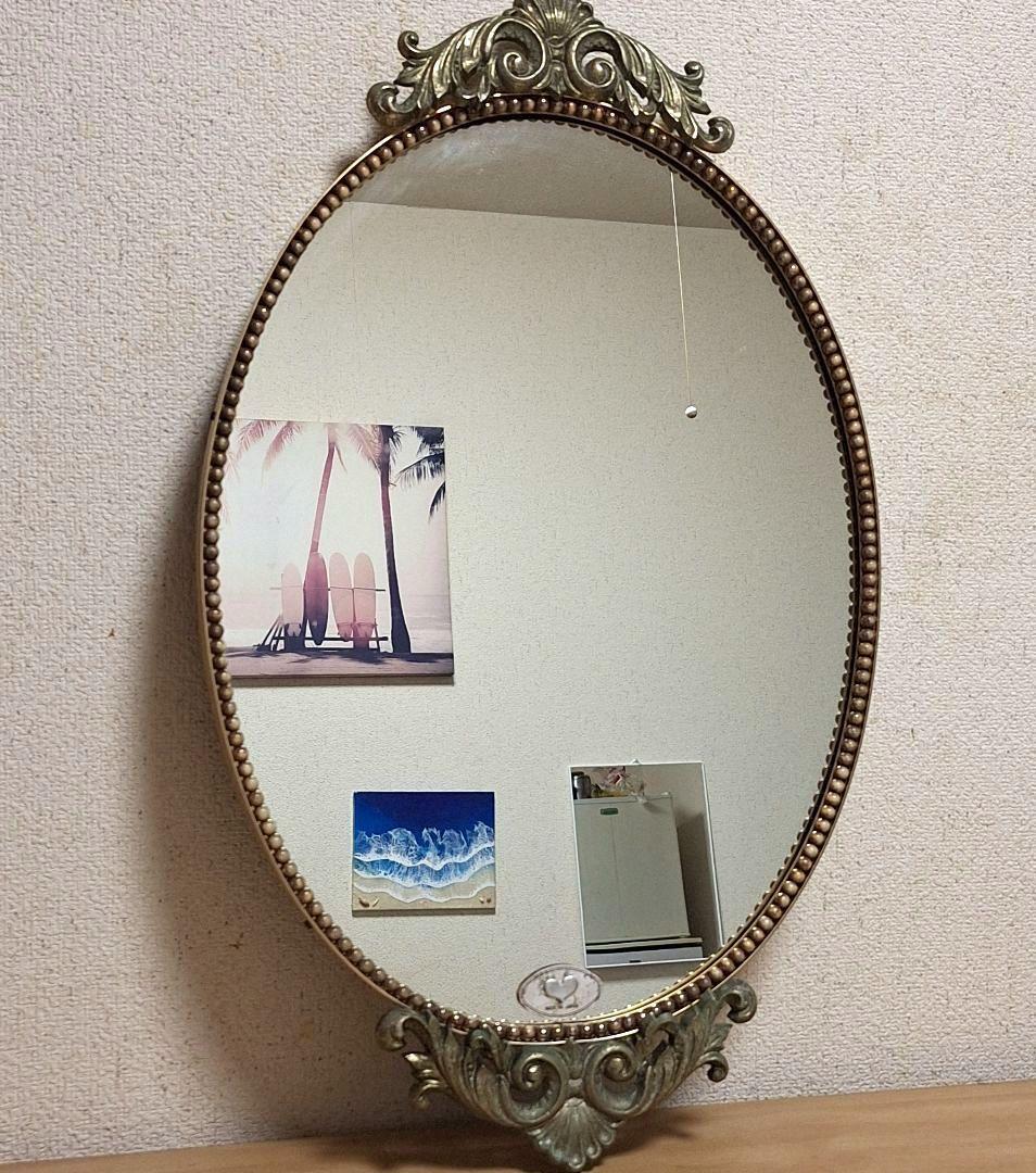 ビンテージ ミラー 鏡 アンティーク　ウォールミラー 壁掛け　真珠