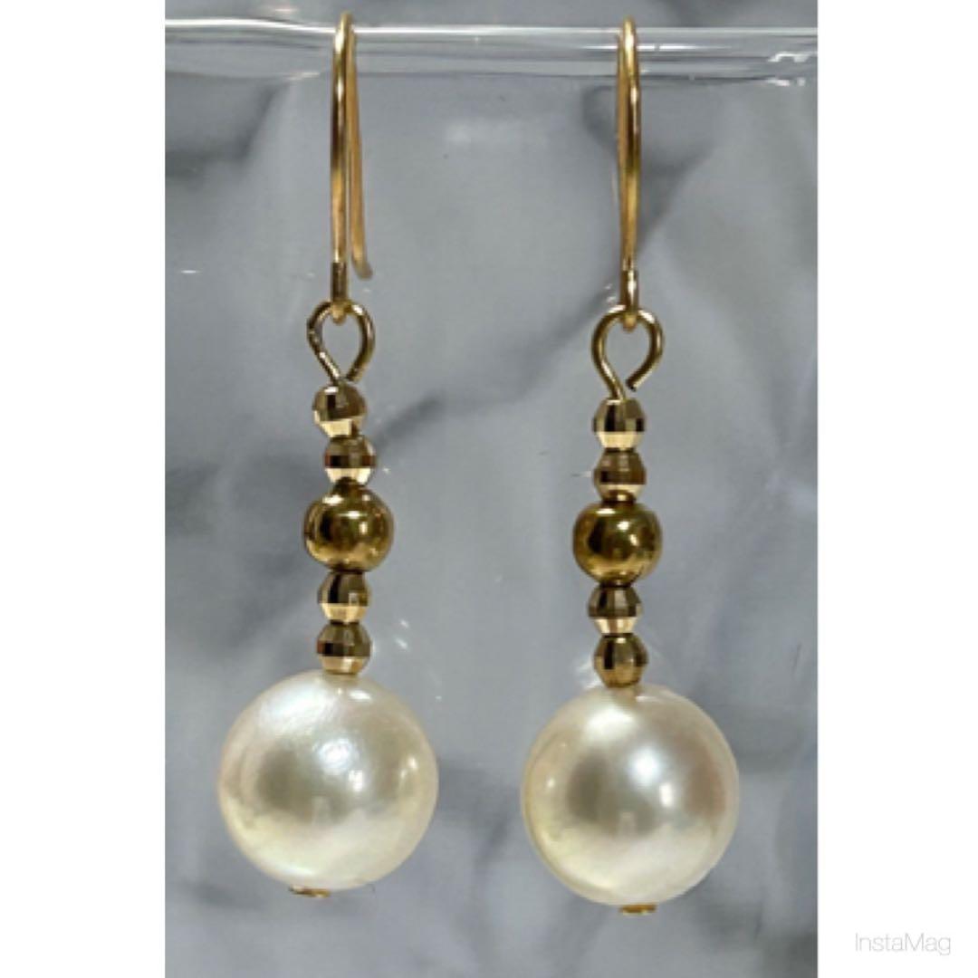 (M0206-3)K18YGアコヤ花珠真珠アメリカンピアス