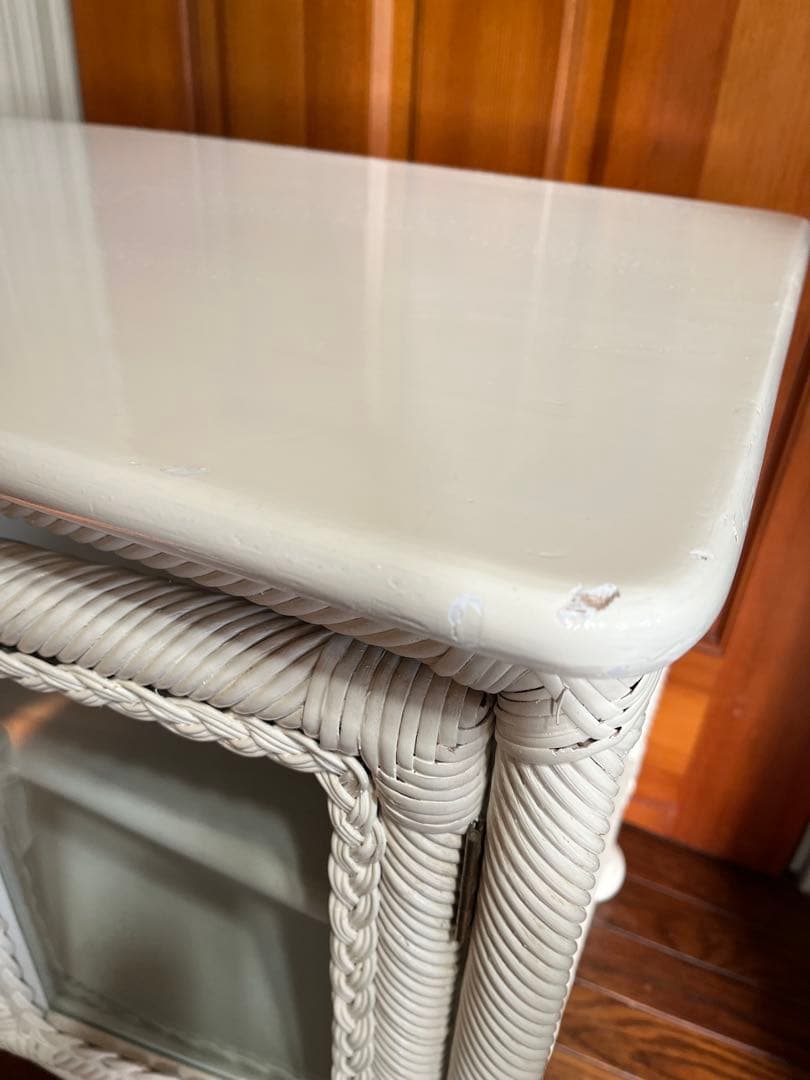 昭和☆レトロ☆ホワイトラタン☆テレビ台☆ガラス☆ヴィンテージ