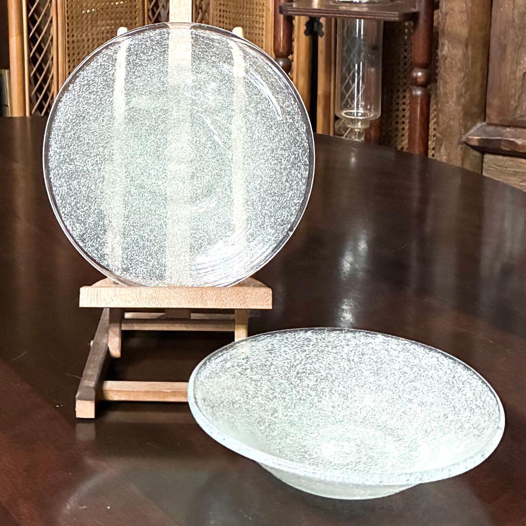 横山秀樹　皿鉢　白泡　吹きガラス