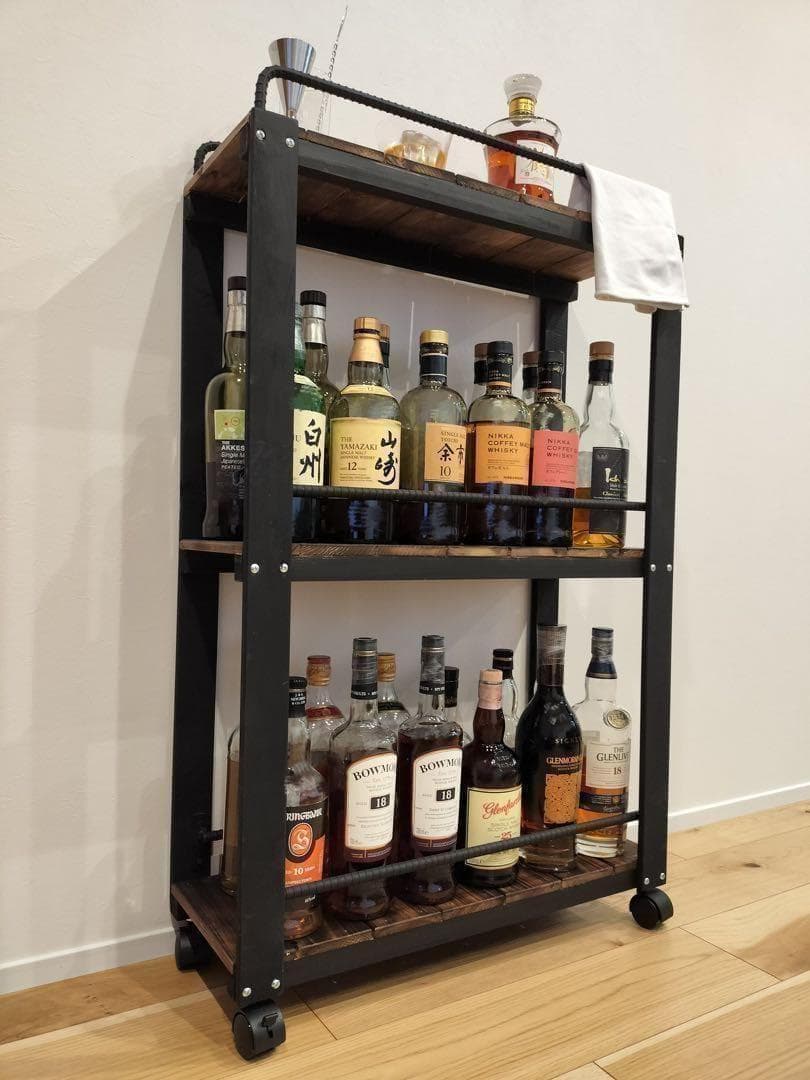 ウイスキーラック　サイドバーワゴンタイプ　男前インテリア　0209