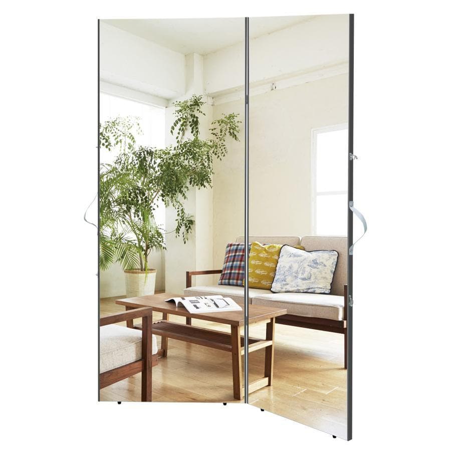 全面鏡 折り畳み 軽量 割れない鏡 高さ160cmx幅60×2 姿見鏡（黒）