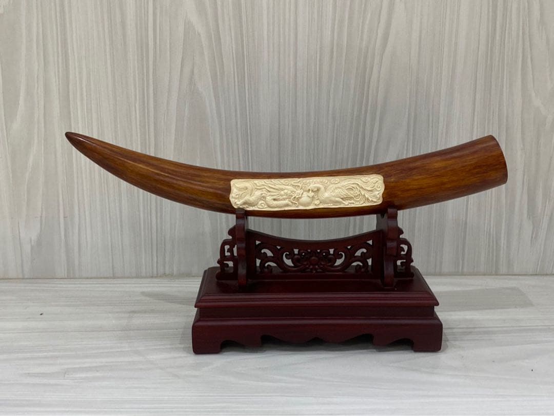 天然マンモス牙美しい手作り彫刻龍鳳呈祥置物
