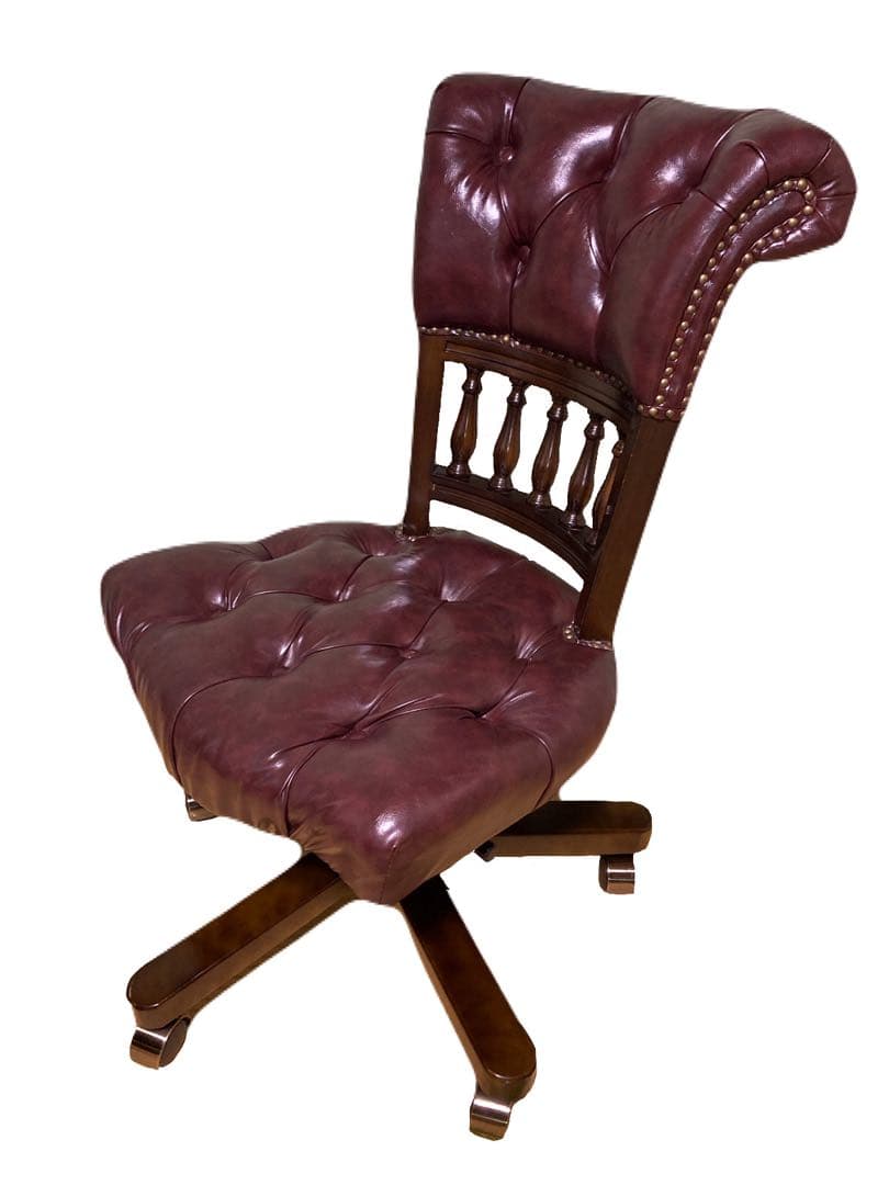 デスクチェア　チョコレートブラウン　レザー　キャスター　アンティークヴィンセント