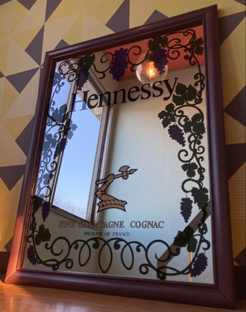 ヘネシー アンティーク パブミラー フランス 壁掛け レトロ フレーム 鏡 雑貨