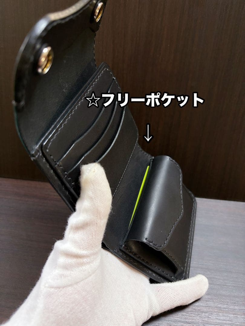 牛ヌメ革　ハンドメイド　折り財布（栃木レザー　＆姫路レザー）メンズ　ライダース