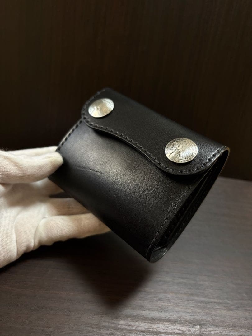 牛ヌメ革　ハンドメイド　折り財布（栃木レザー　＆姫路レザー）メンズ　ライダース