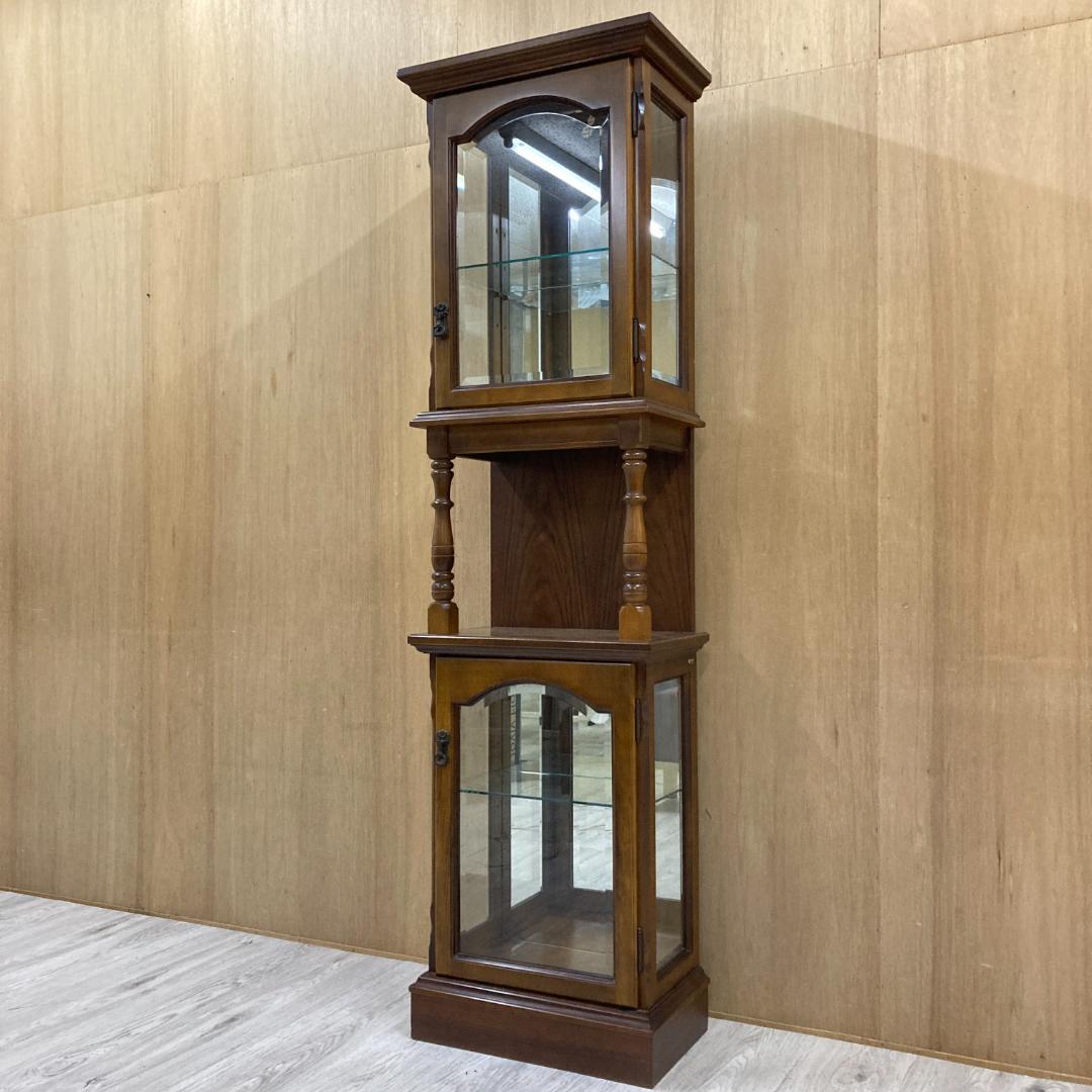 【カリモク】アンティーク　ガラスショーケース　飾り棚　コレクションボード