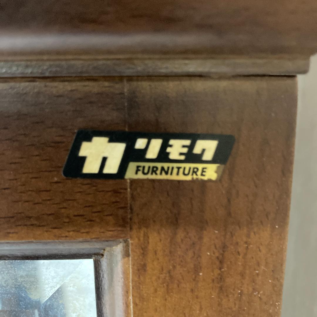 【カリモク】アンティーク　ガラスショーケース　飾り棚　コレクションボード