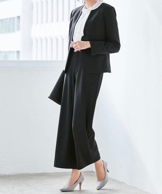 新品☆15号L黒系無地セミワイドパンツスーツお仕事フォーマル☆r282