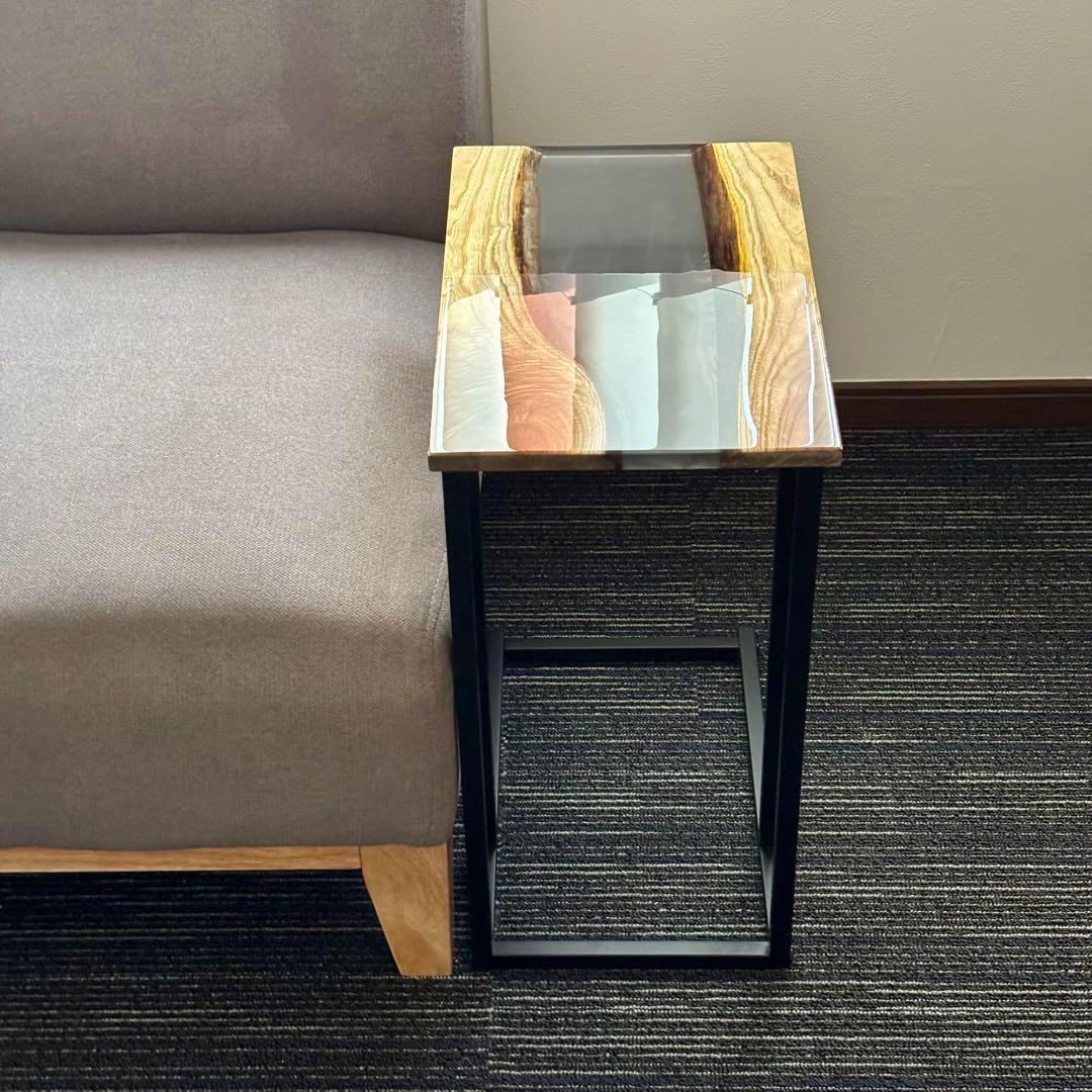 サイドテーブル レジン アイアン 木製 一枚板 おしゃれ コの字 ベッド 北欧