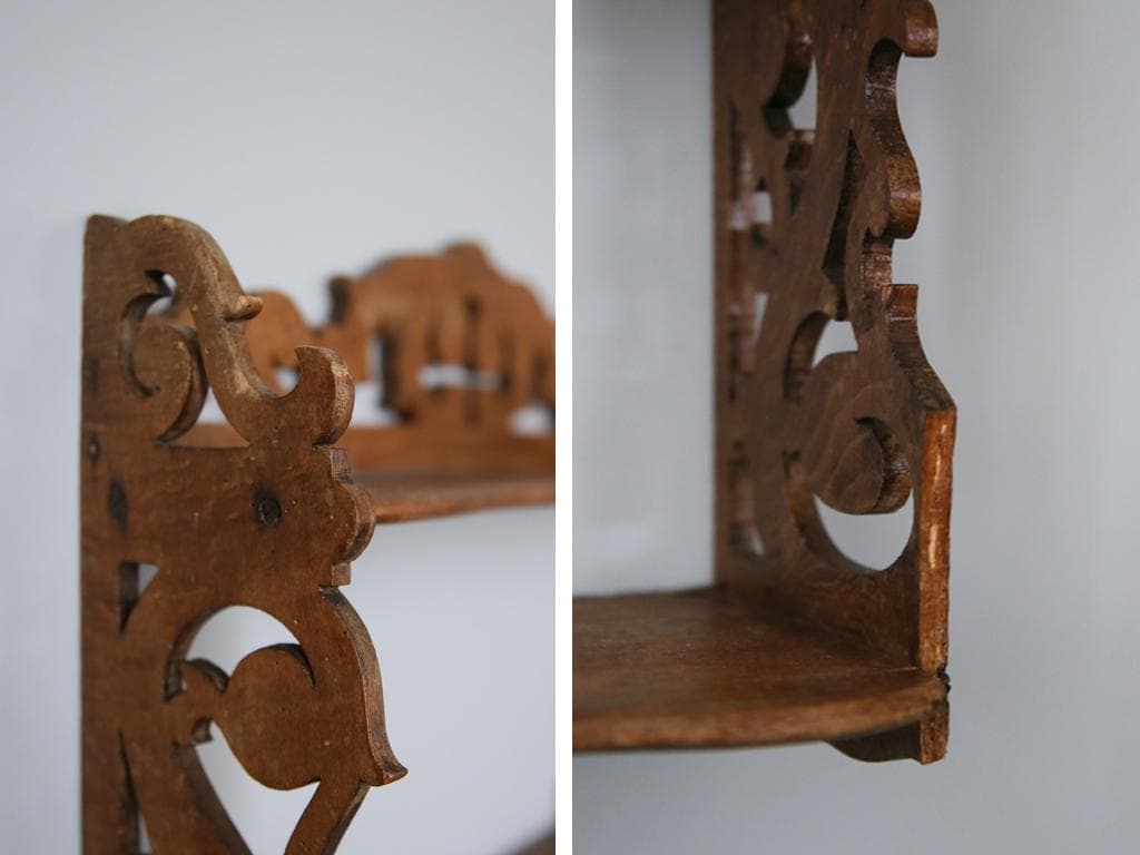 フランスアンティーク木製ウォールシェルフ/壁掛けラック/飾り棚(90-167)