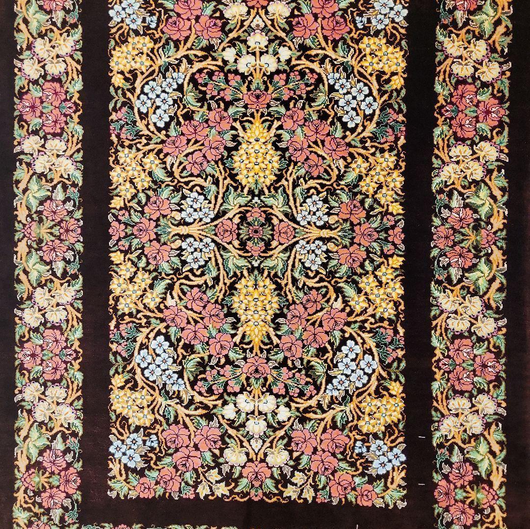 89x62cmペルシャ・クム産(613)玄関・タペストリー・絹・シルクじゅうたん