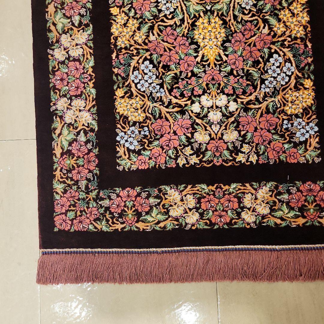 89x62cmペルシャ・クム産(613)玄関・タペストリー・絹・シルクじゅうたん