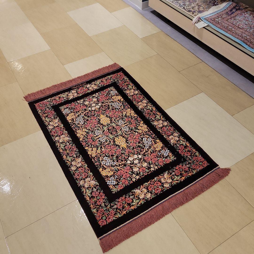 89x62cmペルシャ・クム産(613)玄関・タペストリー・絹・シルクじゅうたん