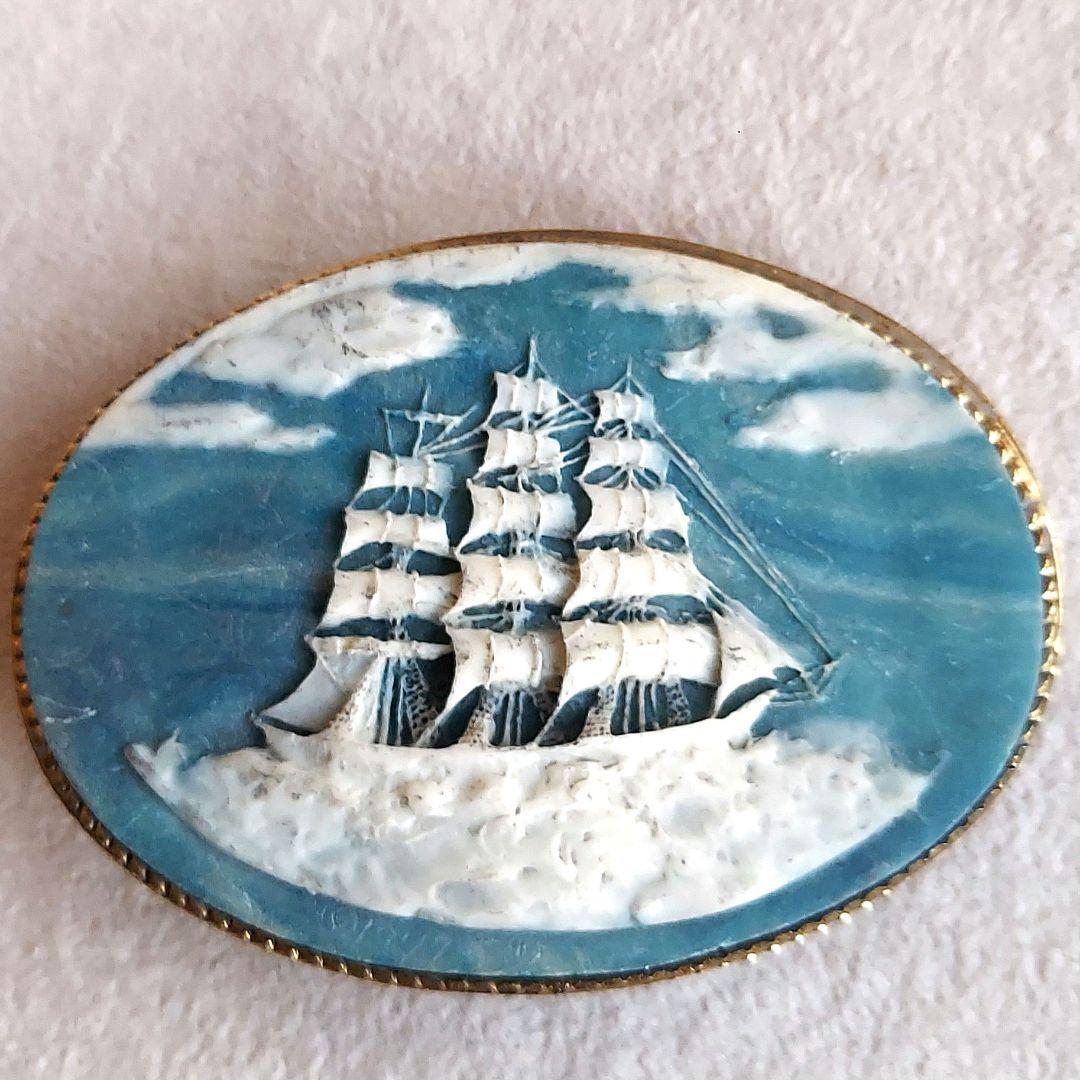 ヴィンテージ　帆船　カメオ　(バックル)