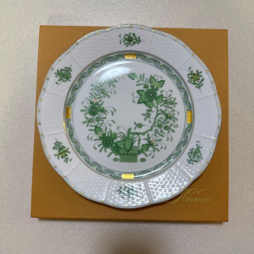 HEREND 平皿 緑 陶磁器皿 25.5cm
