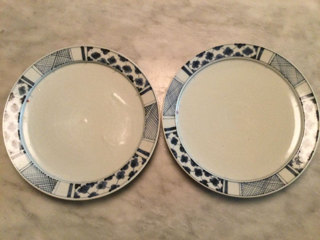 染付　平皿2枚セット　岡晋吾　白磁