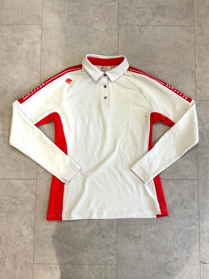 デサント　ゴルフ　レディース長袖ポロシャツ ホワイト/レッド M