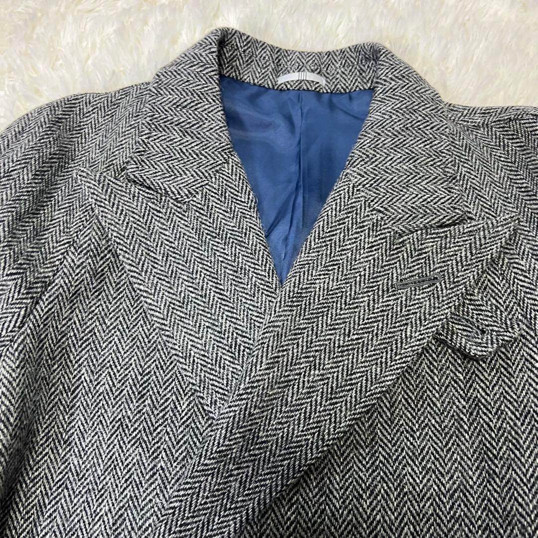 スーツセレクト×ハリスツイード ヘリンボーン 銀 ウールダブルトレンチコート