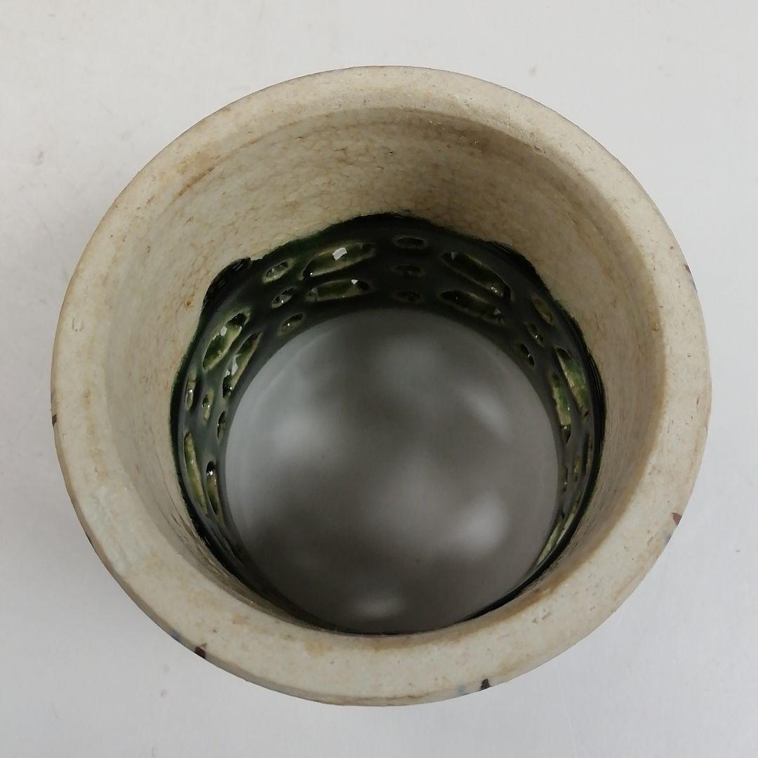 Ｗ１９７　蓋置　『織部焼』『七宝透　蓋置』『山口錠鐵 造』　共箱　茶道具