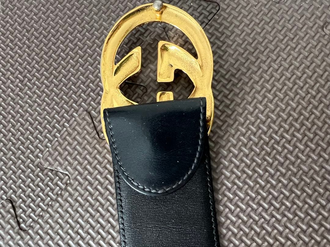 GUCCI ダブルGバックル ブラックレザー ベルト　ビンテージ