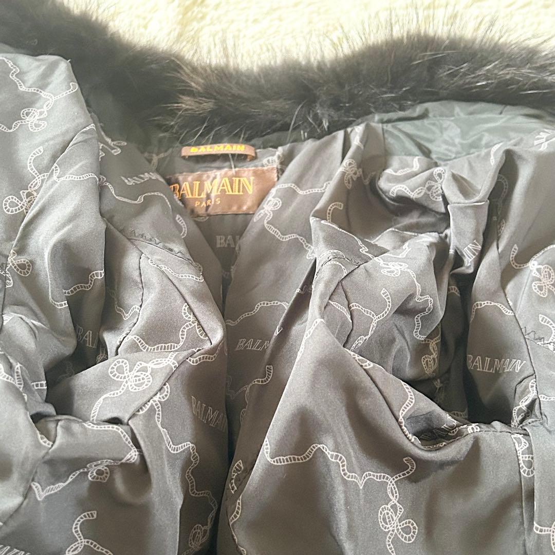 【極美品】BALMAIN ダウンコート Aライン ラクーン ロング ブラック L