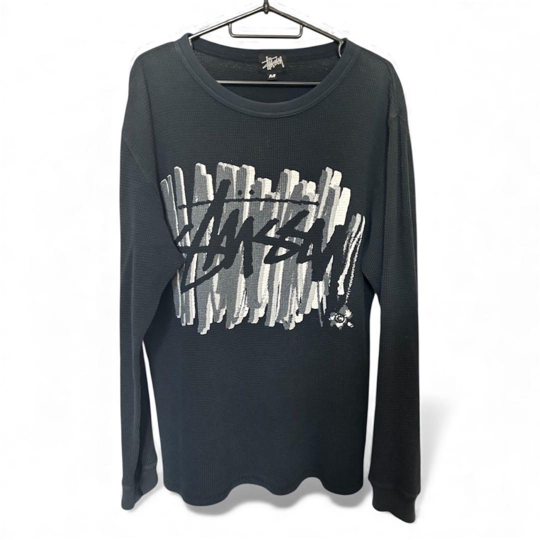 90s OLD STUSSY サーマルロンT ブラック グランジ y2k