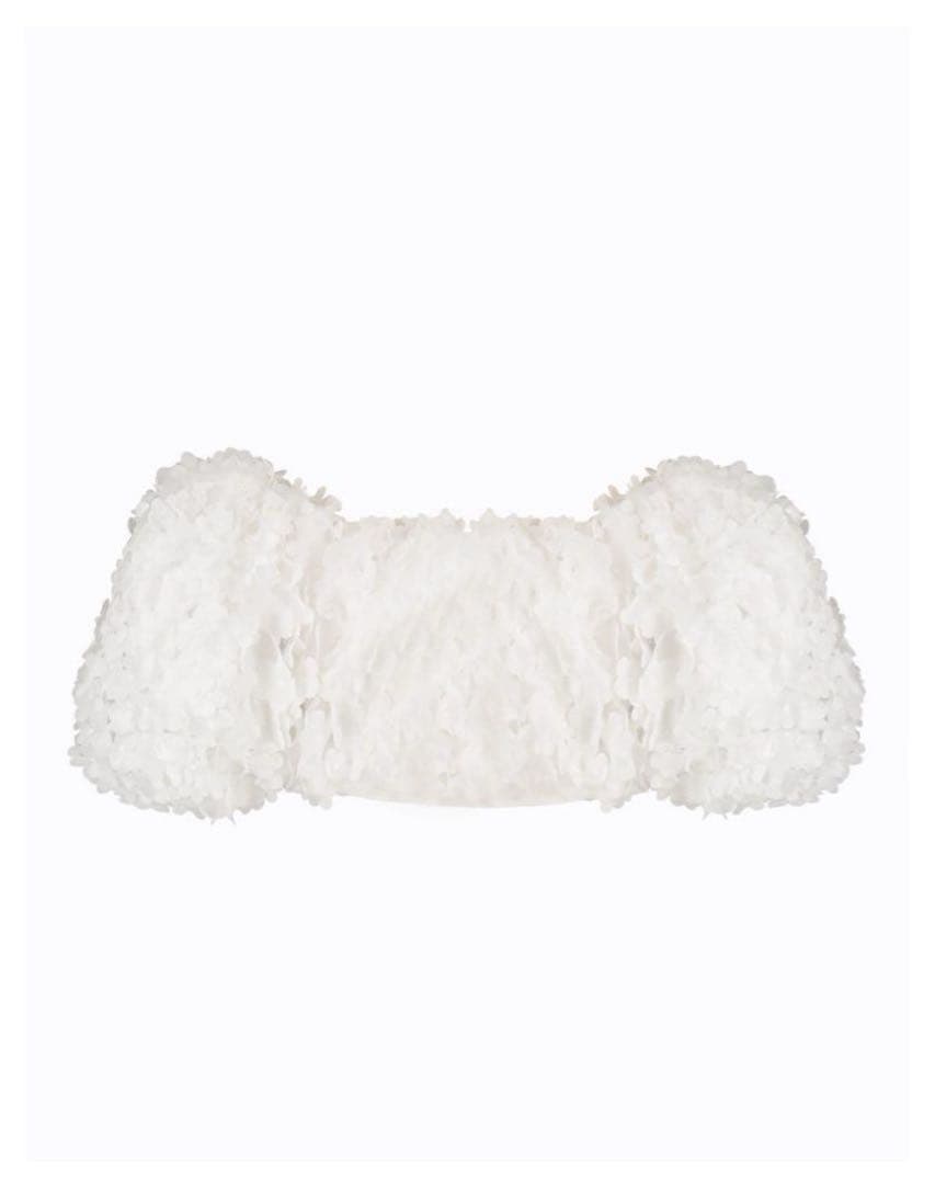 bibiy フラワー装飾オフショルダー白トップス