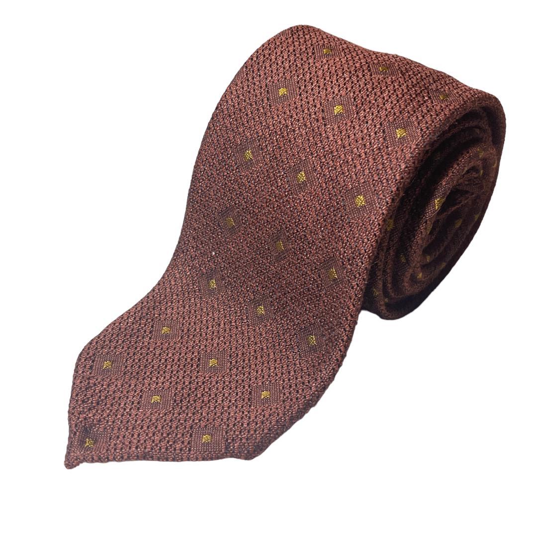 アットヴァンヌッチ ネクタイ スクエアドット 43 ブラウン ゴールド 茶 金