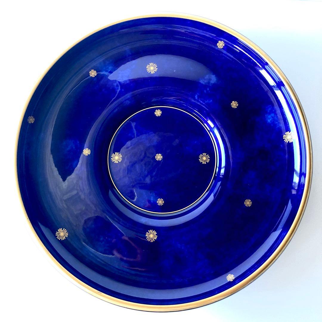 セーブル クラウテッドブルー 雲模様 24金彩 脚付浅鉢 大皿 ボウル 29cm