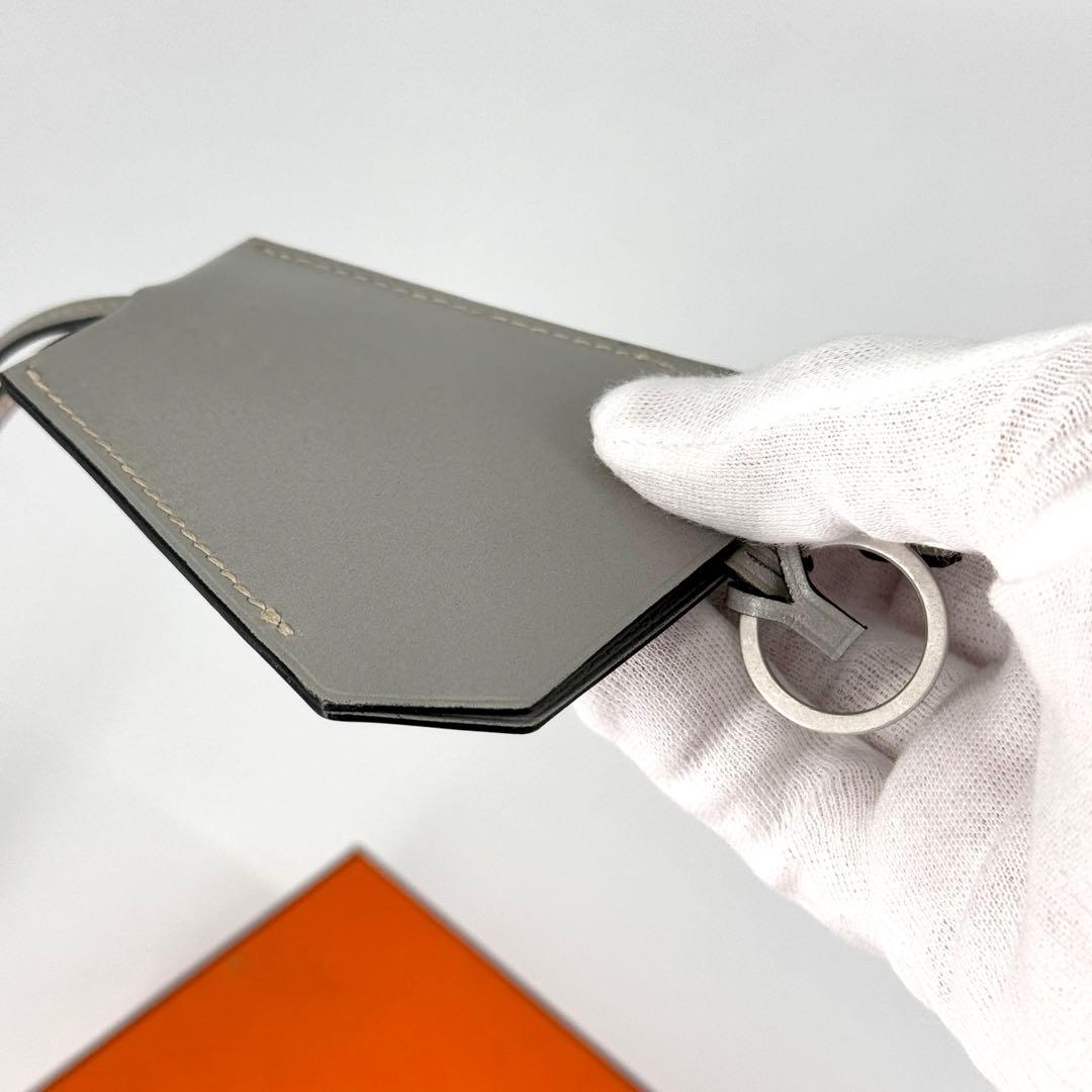 美品 HERMES クロシェット ネックレス グレー キーリング レザー □C