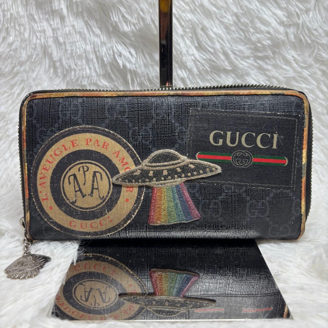 ✨高級✨ グッチ GGスプリーム PVC クーリエ 長財布 ラウンドファスナー
