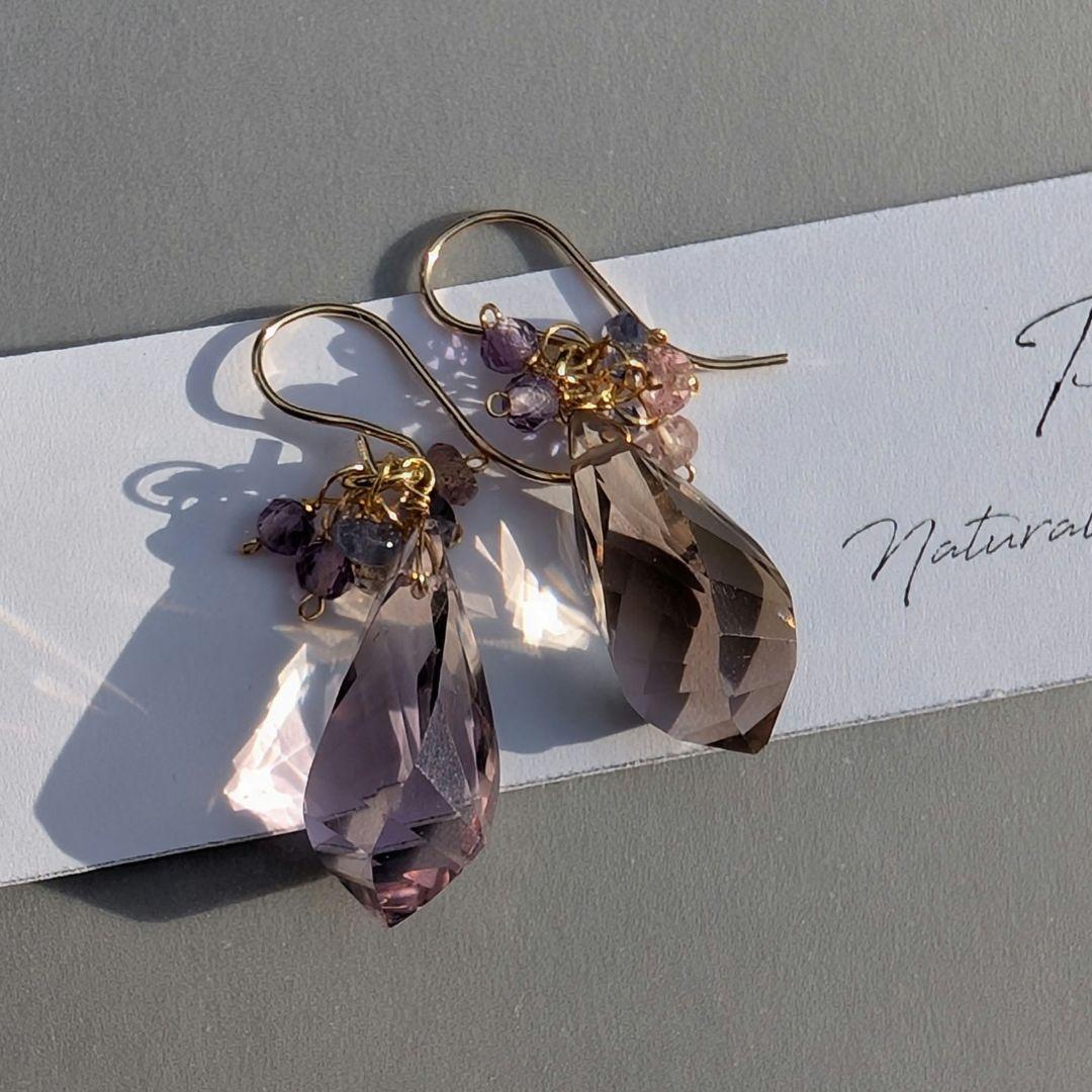 大粒✧︎アメトリン ひねりドロップ ピアス