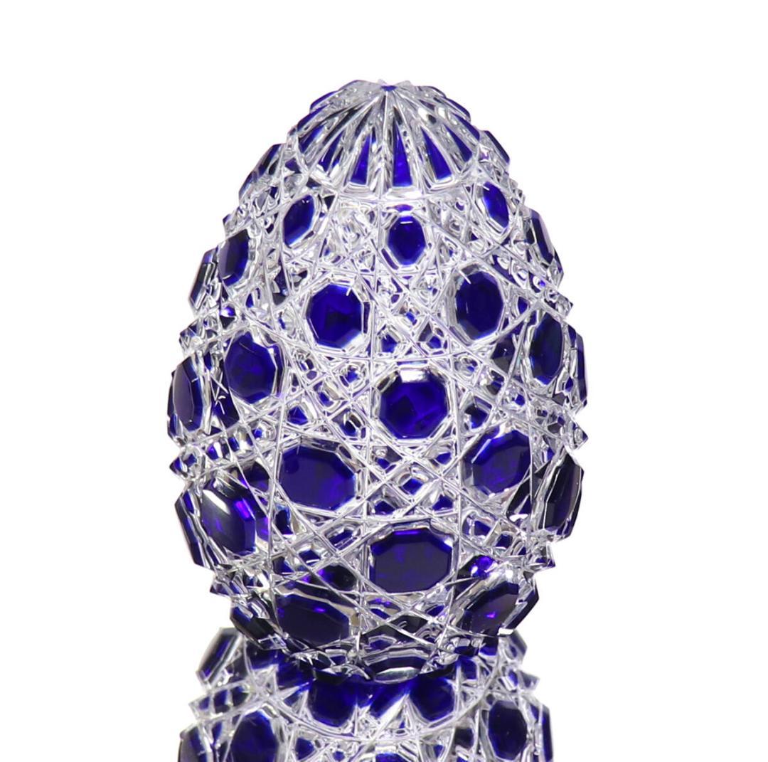 オールド・バカラ 珍品 上級作品 青色被せ装飾 台座付き 切子 置物 ディアマン