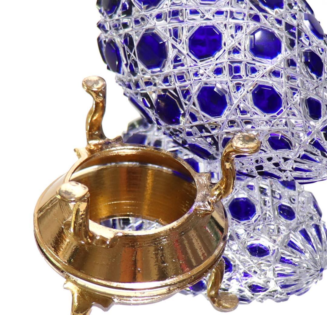 オールド・バカラ 珍品 上級作品 青色被せ装飾 台座付き 切子 置物 ディアマン