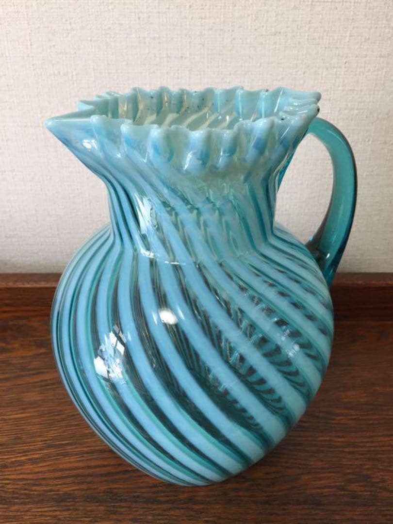 ＊訳ありビンテージ☆ガラス花瓶フラワーベース渦巻き模様 フェントン＊ヒビ割れ多数