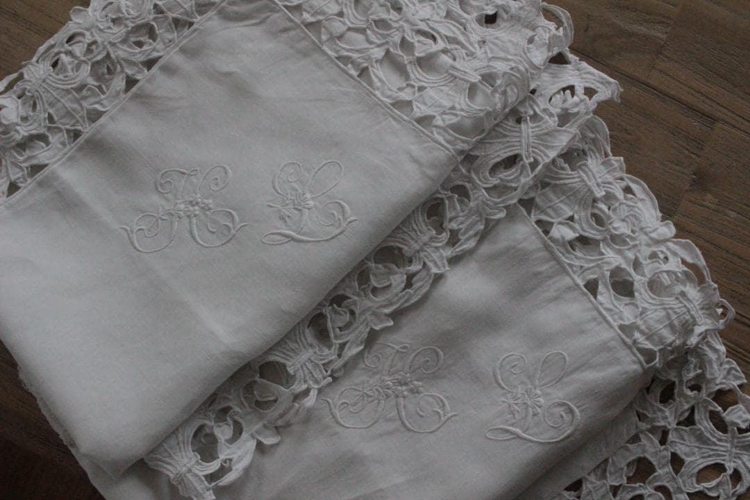 フランスアンティーク/モノグラムクッションカバー/MONOGRAM \"J・M\"