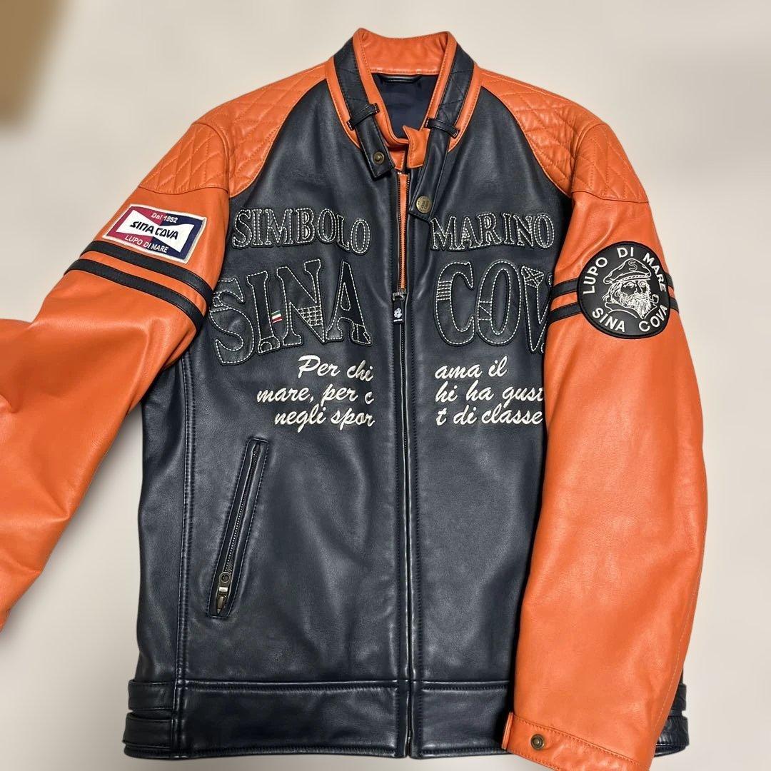 SINA COVA レザー ジャケット 黒とオレンジ