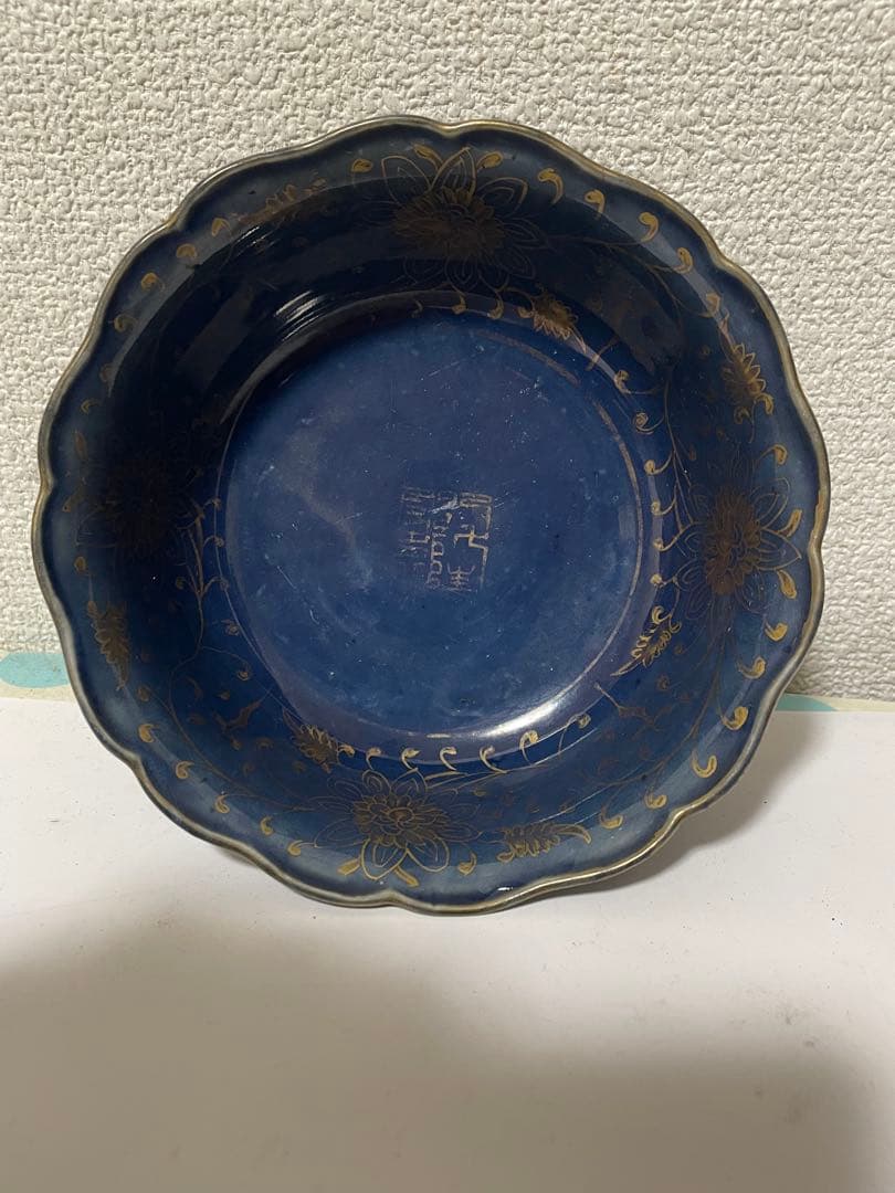 中国古美術　清時代霁蓝釉茶碗