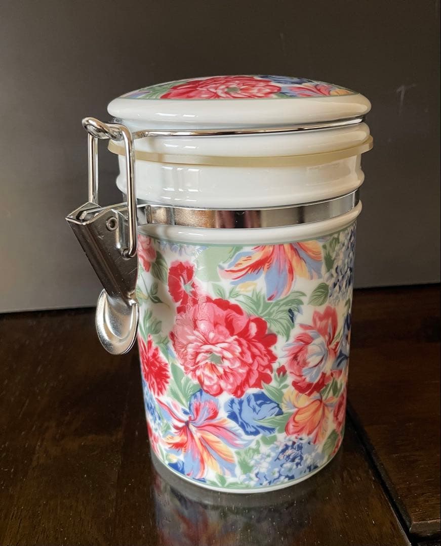 アンティーク花柄陶器調味料ケース 中型