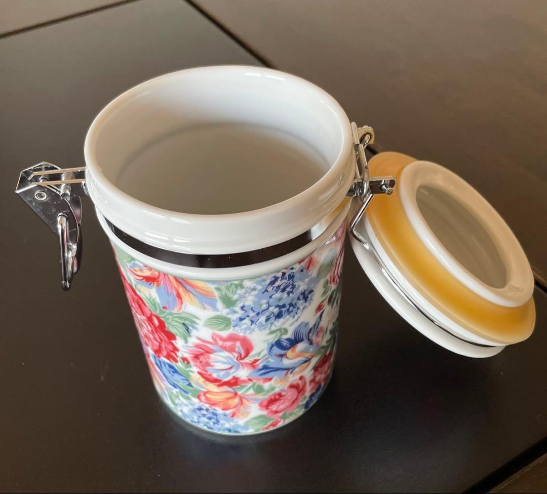 アンティーク花柄陶器調味料ケース 中型