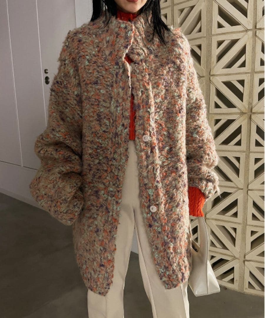 AMERI VINTAGE FUNNY YARN KNIT JACKET ピンク