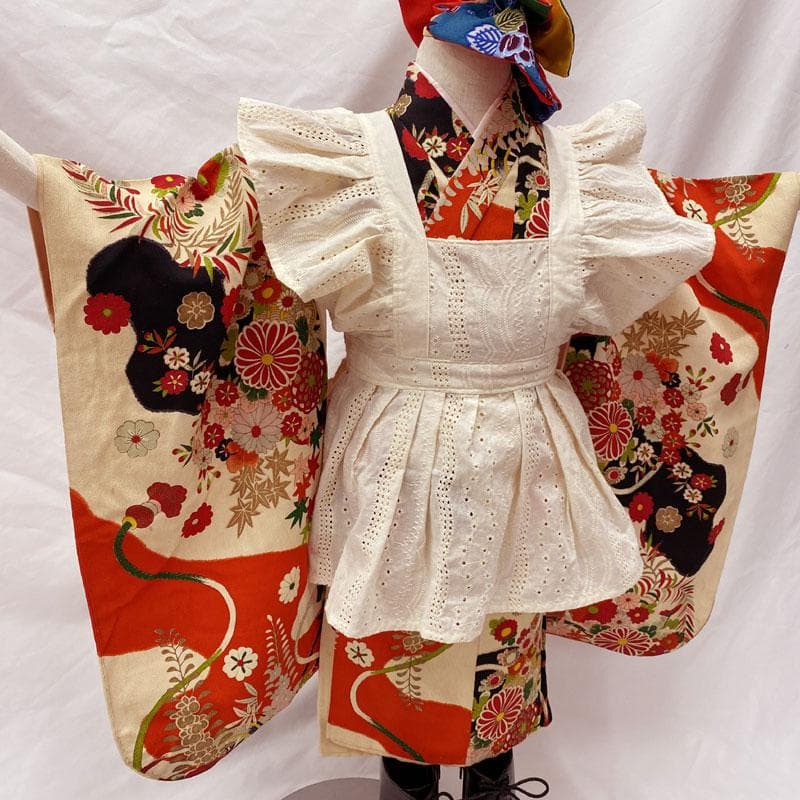 409ag15◎七五三 三歳 女児 着物&長襦袢 アンティーク 一つ身◎