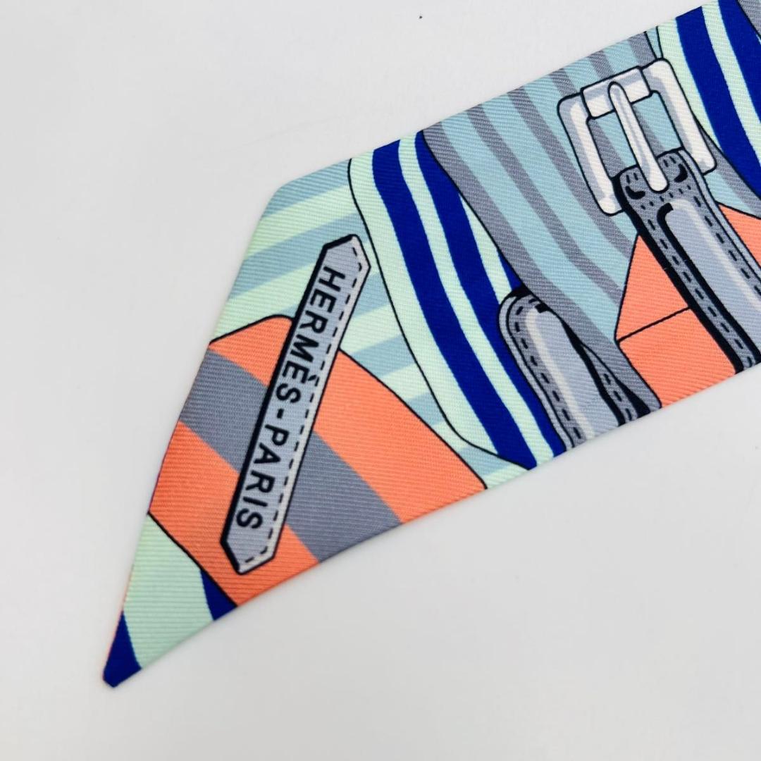 HERMES エルメス ツイリー スカーフ ブルー系 シルク