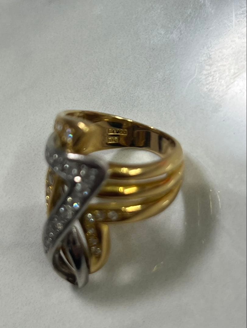 K18/pt900 プラチナ＆K18・ダイヤモンド0.36ct コンビリング